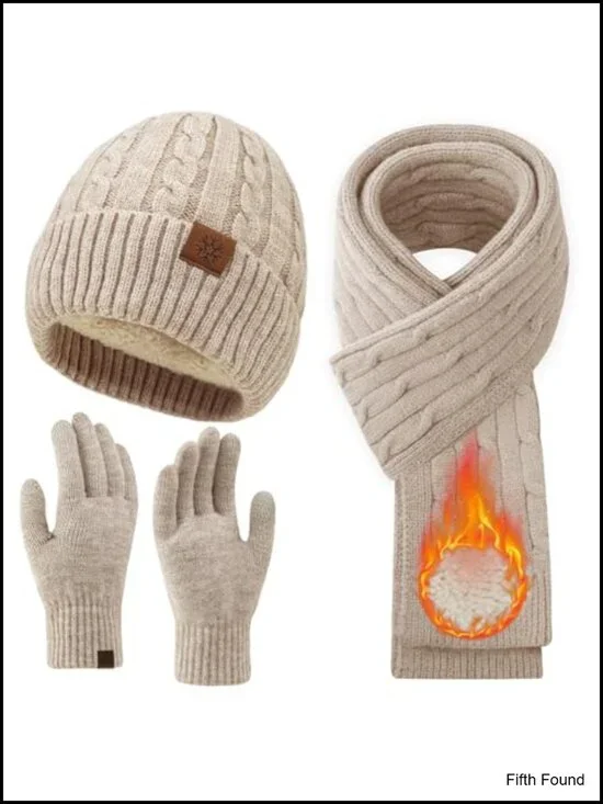 Women's Winter Beanie Hat Scarf Gloves Set Fleece Lined Touch Screen
