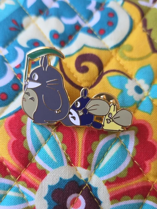 Studio Ghibli-Inspired Totoro Pin Trio - Navy, Yellow, Gray