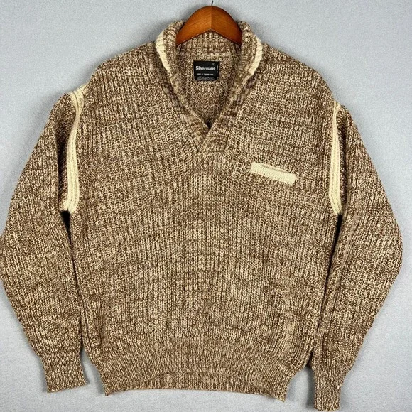 VTG Shawl Collar Knit Sweater Mens L Brown Marled Pullover 70s‎ 80s Silvermans