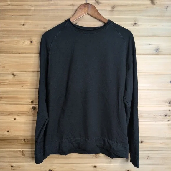 Ibex Mens Black Organic Cotton Merino Wool Blend Raglan Sweatshirt Large