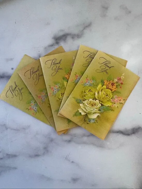 Sangamon vintage Thank you cards floral bouquet retro 60s blank inside set of 5