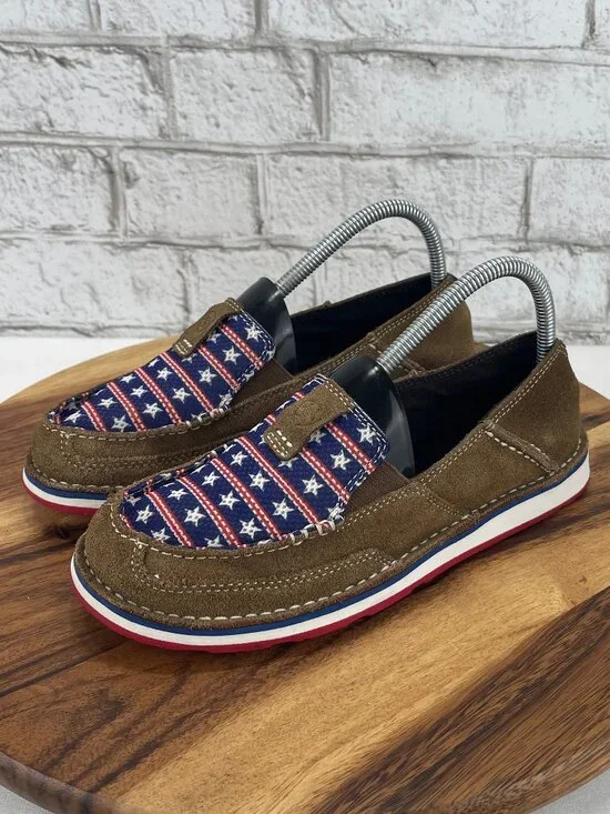 Ariat Patriotic Cruiser Womens 7.5 B Brown Suede Slip On Loafers 10021624