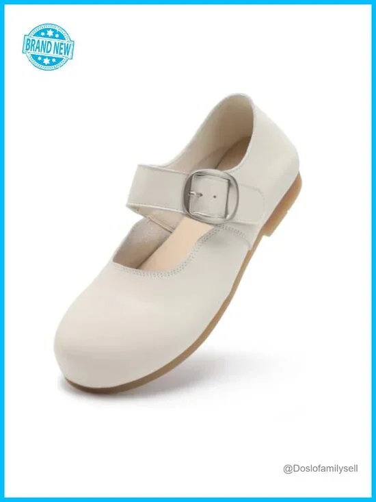 Women's Mary Jane Flats Cow Leather Round Toe Slip-On Buckle