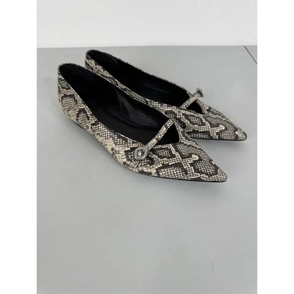 Rebecca Minkoff Snakeskin Embossed Pointed Toe Flats Black Cream Buckle 7.5M