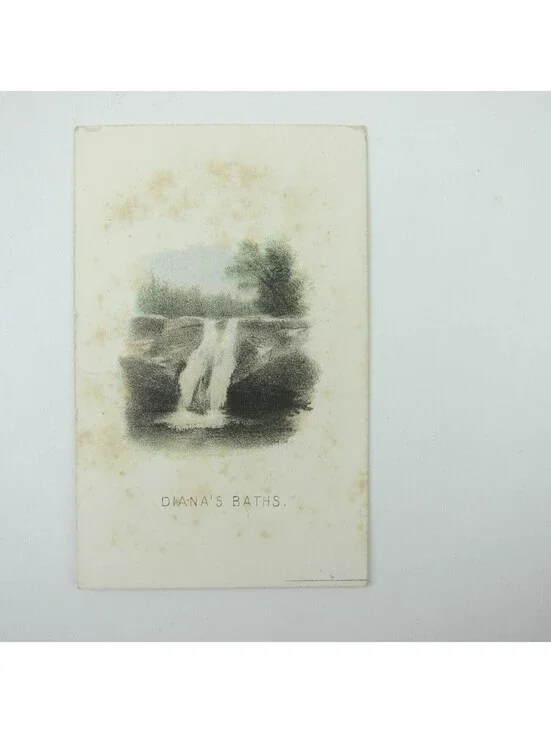 Color Lithograph Print Dianas Baths Waterfall North Conway New Hampshire Antique