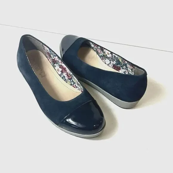 Hotter Women's Blue Leather Flats Slip On Shoe Size UK 5.5 US 7.5 Comfort Casual