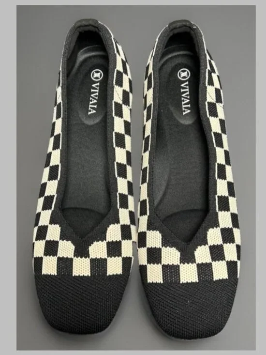 VIVAIA Margot 2.0 Women's Ballet Flats 8.5 EU 39.5 Black Cream Checkerboard Knit
