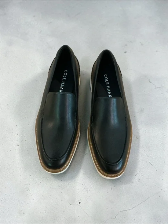 Cole Haan Black Leather Slip-On Loafers with Tan Welt
