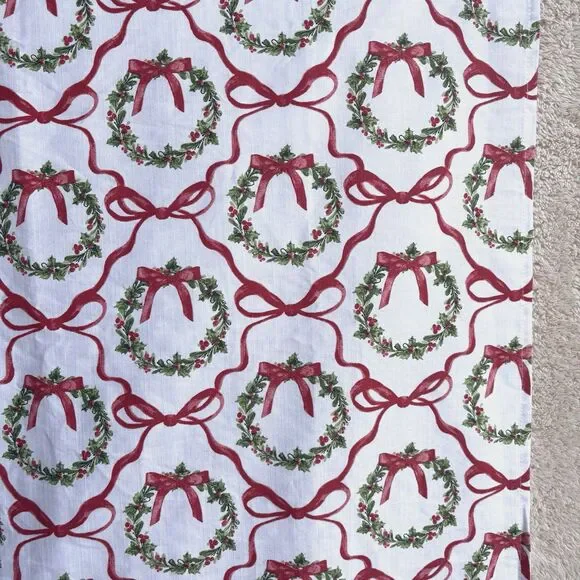Christmas Shower Curtain Fabric Wreaths Red Ribbons Bathroom Holiday Decor