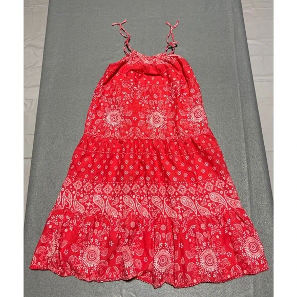 OshKosh Bgosh Girls Red Bandana Print Tiered Cotton Maxi Dress Size 4