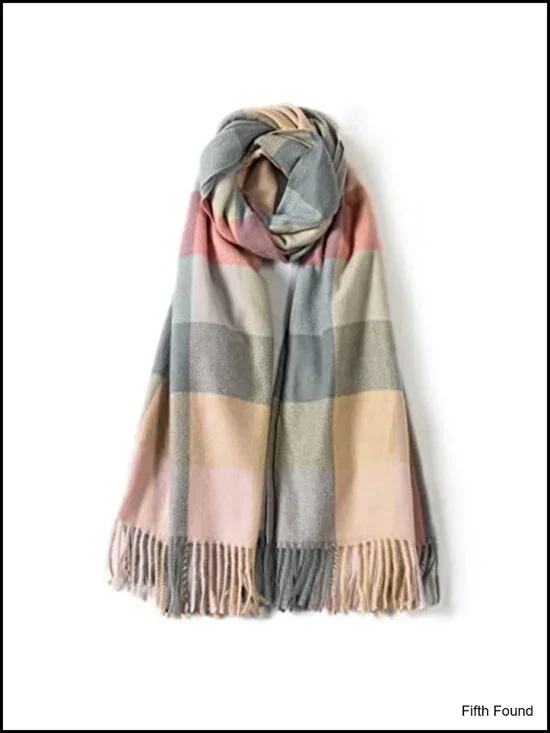 Wool Blend Scarf Cashmere Feel Winter Plaid Shawl Wrap with Gift Box