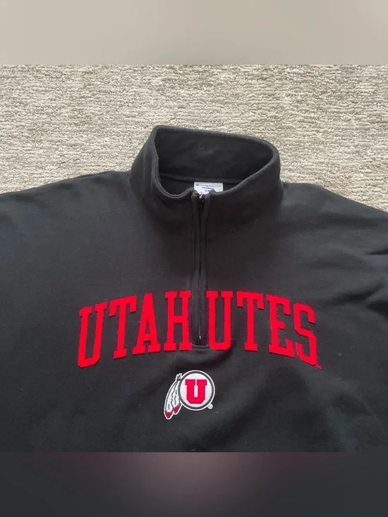 Utah Utes Champion 1/4 Zip Fleece Pullover Sweater Mens Size 2XL Pocket Black