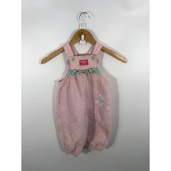 VTG OshKoshBGosh Kids Quilted Overalls 24 Months Pink Ruffle 90s Made In USA