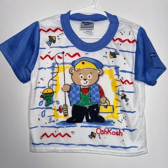 Vintage 90s OshKosh B’Gosh 4T Fishing Bear Graphic Ringer Shirt