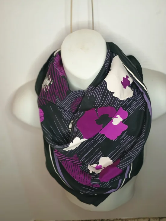 Renato Balestra Italy Silk Black & Purple Floral Women's Scarf 30x30