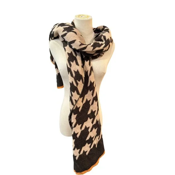Ann Taylor Factory Brown‎ Beige Houndstooth Knit Scarf Wrap NEW 20