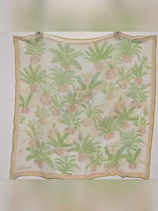 Vintage Vera Neumann Sheer Potted Plant Square Scarf
