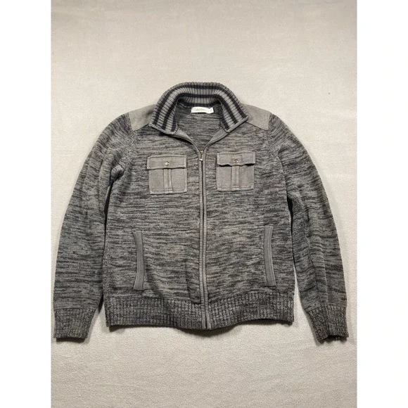 Calvin Klein Sweater Mens Small Gray Full Zip Marled