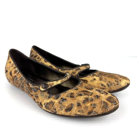 Donald‎ J Pliner Couture Henna Leopard Mary Jane Flats Jacquard Italy Size 8M