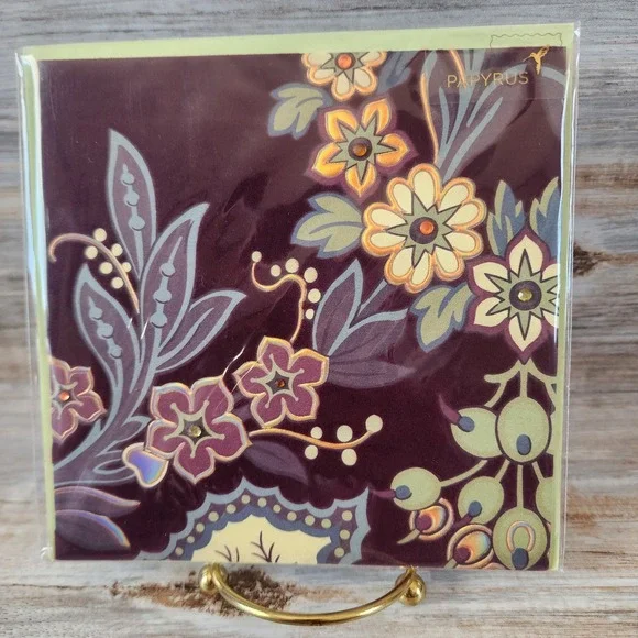 Papyrus Floral Paisley Blank Greeting Card Amanda Lewis Gems Foil Plum Green