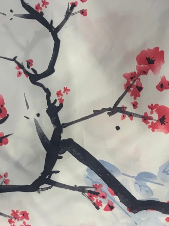 Floral Blossom Printed Shower Curtain - Pink/Blue Black