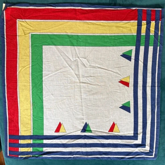 Vintage Liz Sinclair Primary Colors Geometric‎ Cotton Scarf Bandana Gold Circle