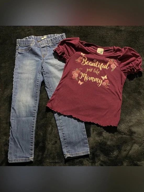 Girls Size 6 Outfit Set - OshKosh B'gosh Jeans & Lily Bleu 