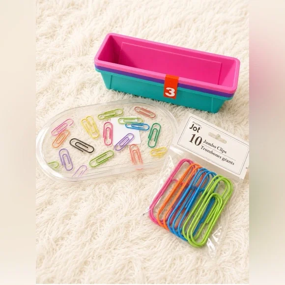 🥤 10 Jumbo Paper Clips, 3 Storage Bins & 1 Jumbo Tray with Paper Clip Design