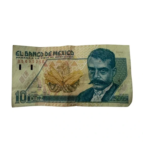 1992 Mexico 10 Nuevos Pesos Banknote Emiliano Zapata Serie H Currency