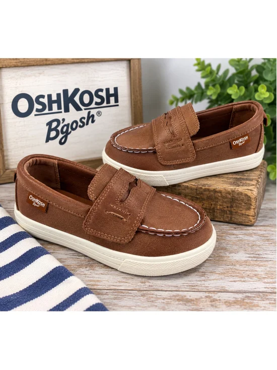 OshKosh B'gosh Boys Brown Boat Shoes Loafers Hook & Loop Toddler Size 9M