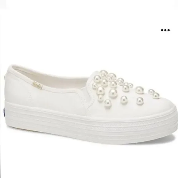 KATE SPADE x Keds Triple Decker Pearl Bridal Slip On Platform Shoes