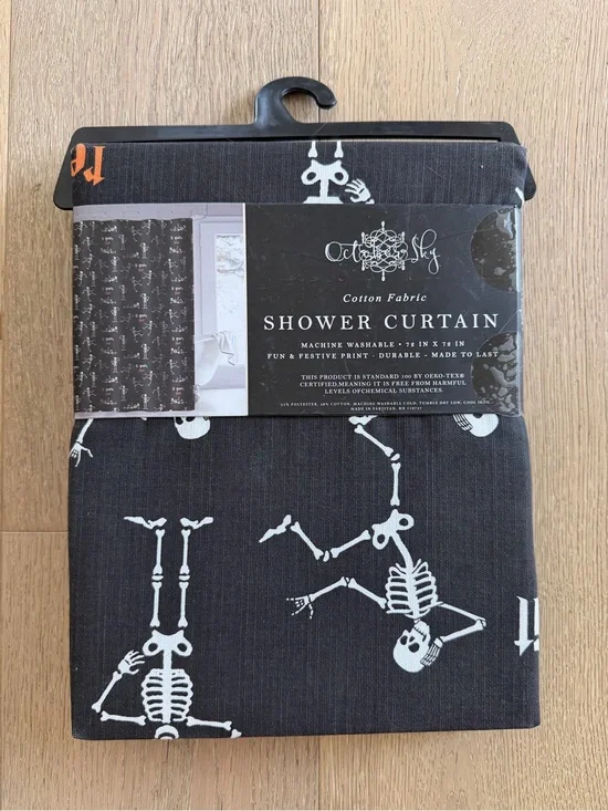 October Sky Skeleton Black Shower Curtain