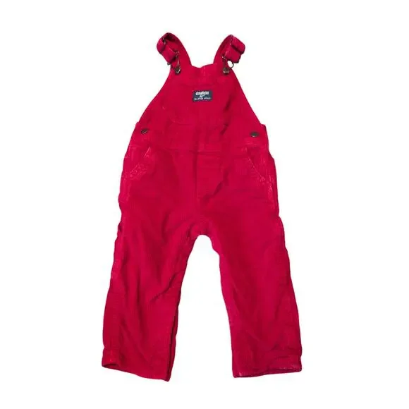 OshKosh B’gosh Baby Red Corduroy Overalls Size 18 Months Vintage Style Outfit