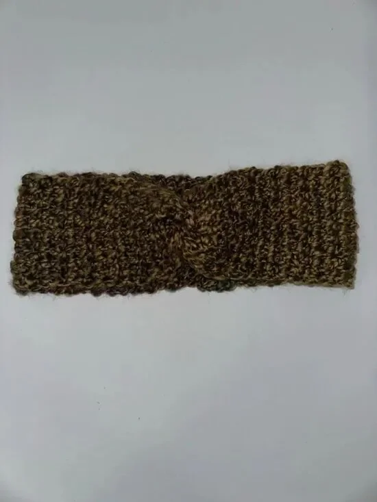 Hand Crochet Camo Green Purple Burgundy Twist Front Headband
