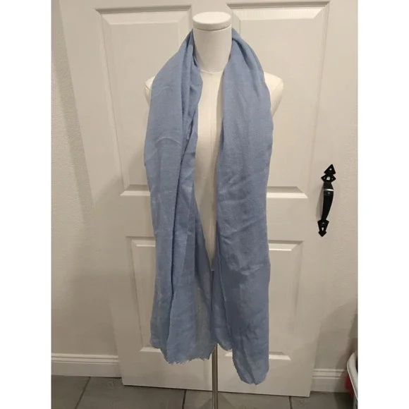 ZARA‎ Light Blue Gauze Scarf Shawl Wrap Frayed Edges Lightweight
