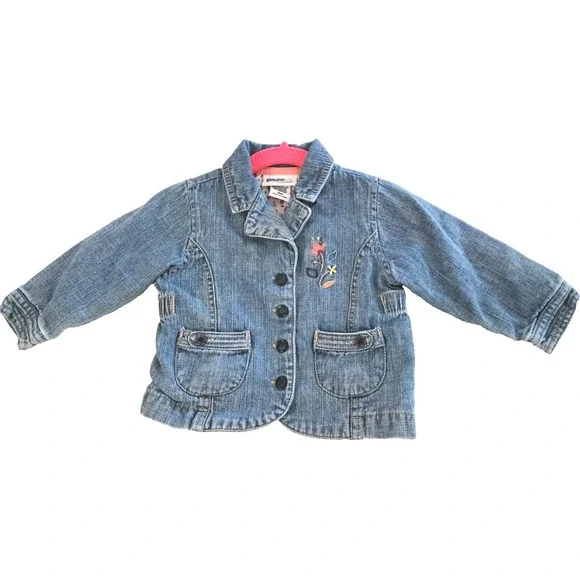 Oshkosh Denim Jacket 9 Months Floral‎ Lining Embroidered Buttons