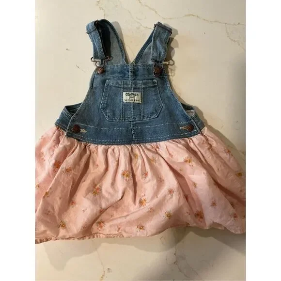 OshKosh Bgosh Overalls Sz 18 mo Denim Tulle Pink Floral