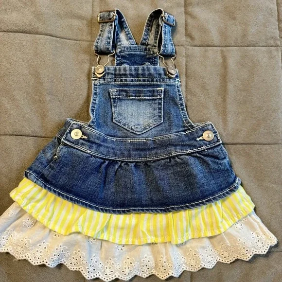 Baby Girl Denim Overall Dress‎ Eyelet Skirt 12m Wonder Nation Jean Overall Dress