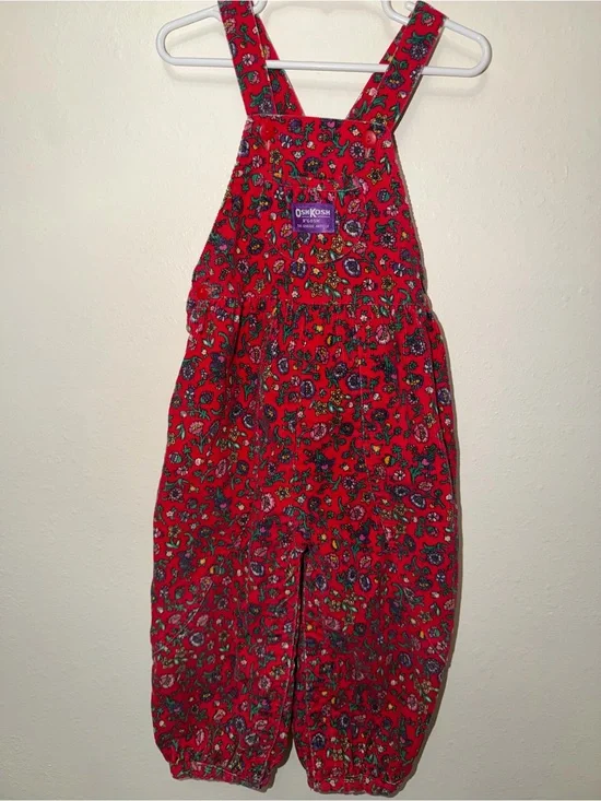 Vintage OshKosh B’gosh Floral Corduroy Overalls Baby 4T USA 80s