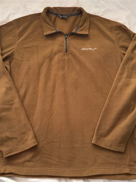 Eddie Bauer Men's Brown Quarter-Zip Fleece Pullover light brown