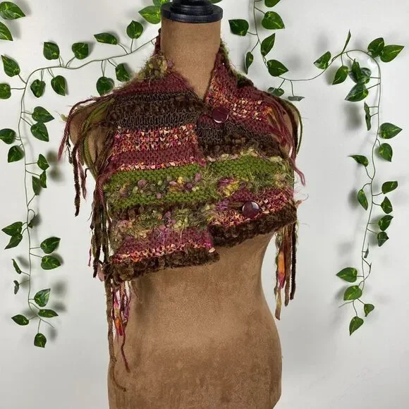 Eclectic fairy cottage button scarf neck warmer patchwork crochet knitwear