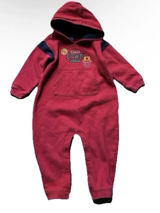 OshKosh B'gosh Red Hooded Baby Footie with Basketball Embroidery
