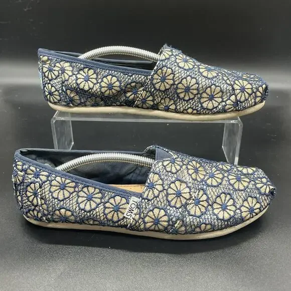TOMS Crochet Glitter Slip On Women’s 8.5 Blue Gold
