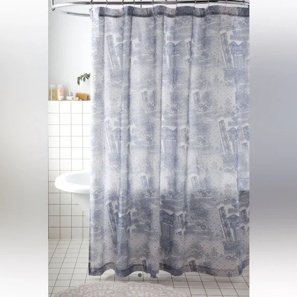 Urban Outfitters Torn Lacey Shower Curtain Blue Floral 72in x 72in