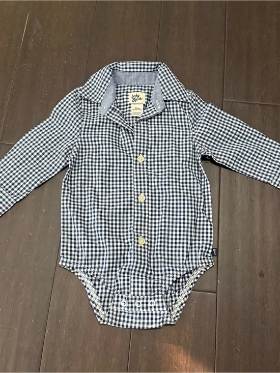 OshKosh B'gosh Navy and White Gingham Button-Down Baby Onesie