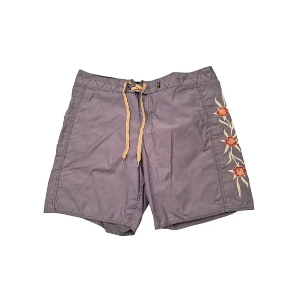 Howler Bros Mens Gray Purple Floral Embroidered Board Shorts Sz 36 Nylon Blend