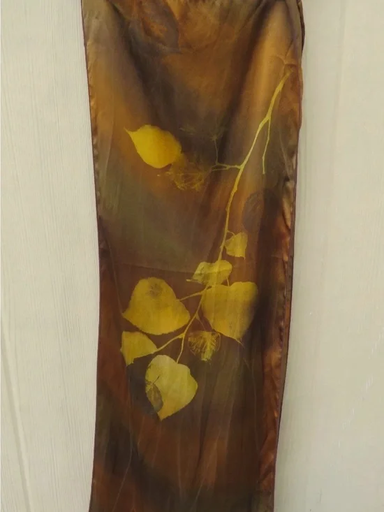 Brown & Gold Yellow Botanical 100% Silk Scarf