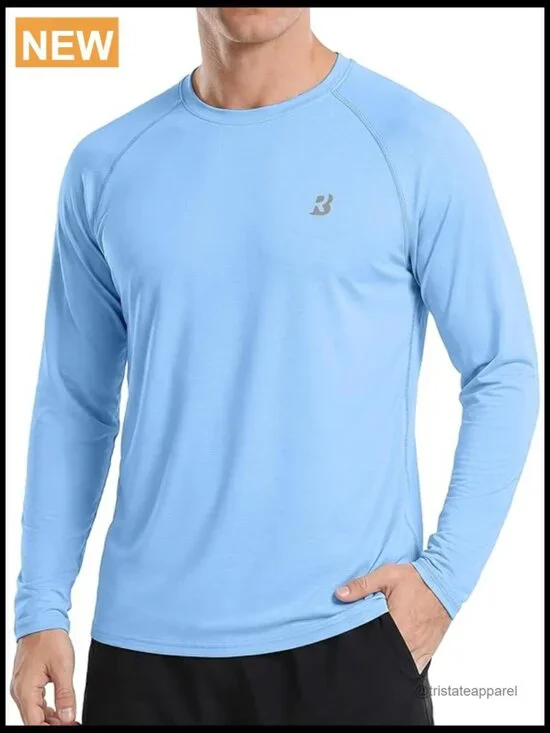 Men's UPF 50+ Long Sleeve Rash Guard Sun Protection Swim Tee