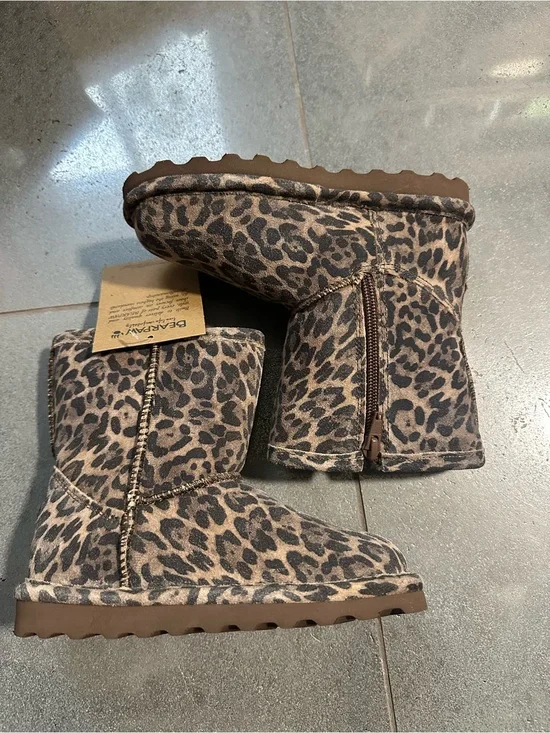 Bearpaw 11c Girls Elle Zip Up Leopard Boots Leather Wool