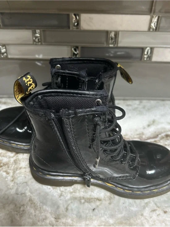 Dr. Martens Toddler Patent Leather Boots Size US 9 Black Side Zip Lace Up 1460